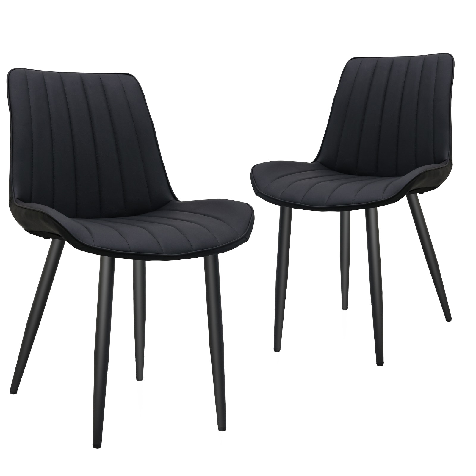 Black PU Leather Dining Chair With Metal Legs, Wave Pattern Upholstered Armless Chair Set Of 2 For Kitchen, Restaurant, Living, Meeting Room_voghion.com